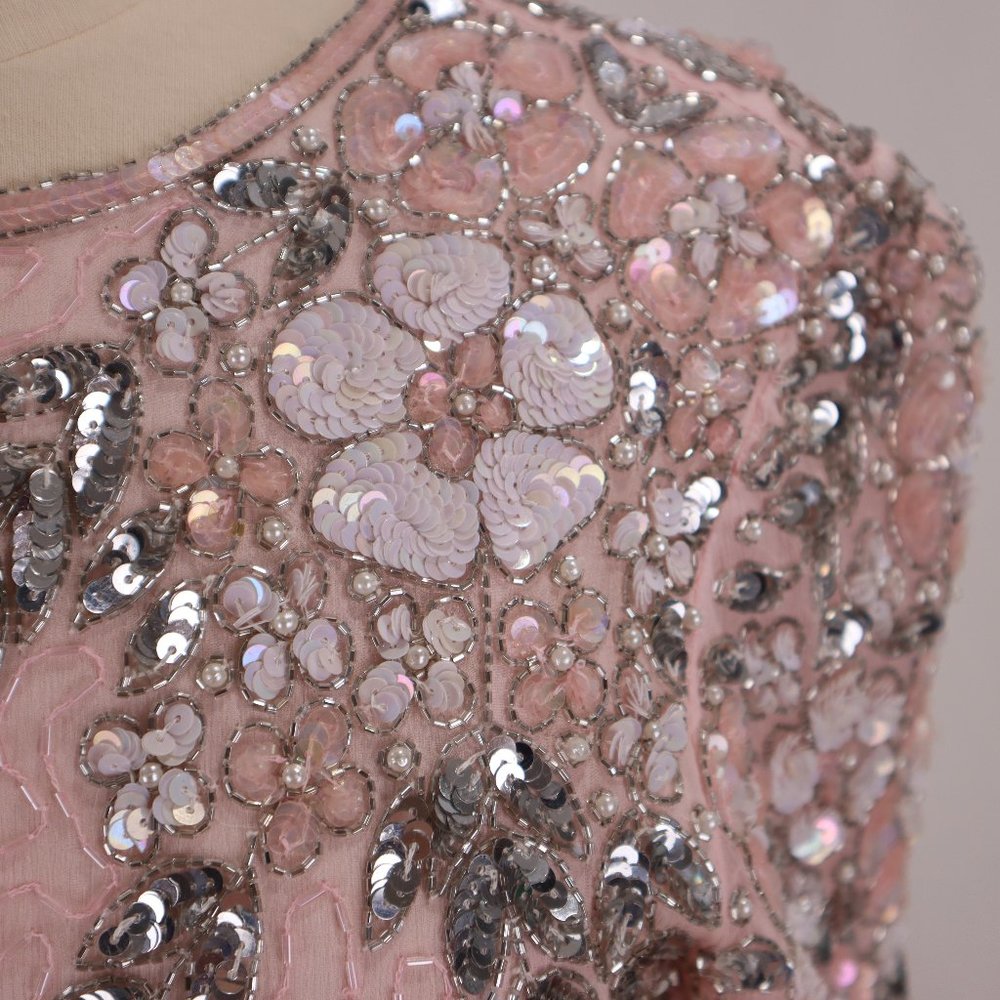 🌺 Vtg Stenay NWOT Pink Sequin Beaded Rhinestone Party Cocktail Wedding Dress S - Picture 3 of 13